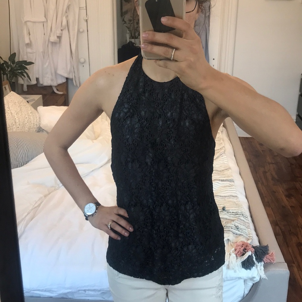 Intermix black glitter lace halter top